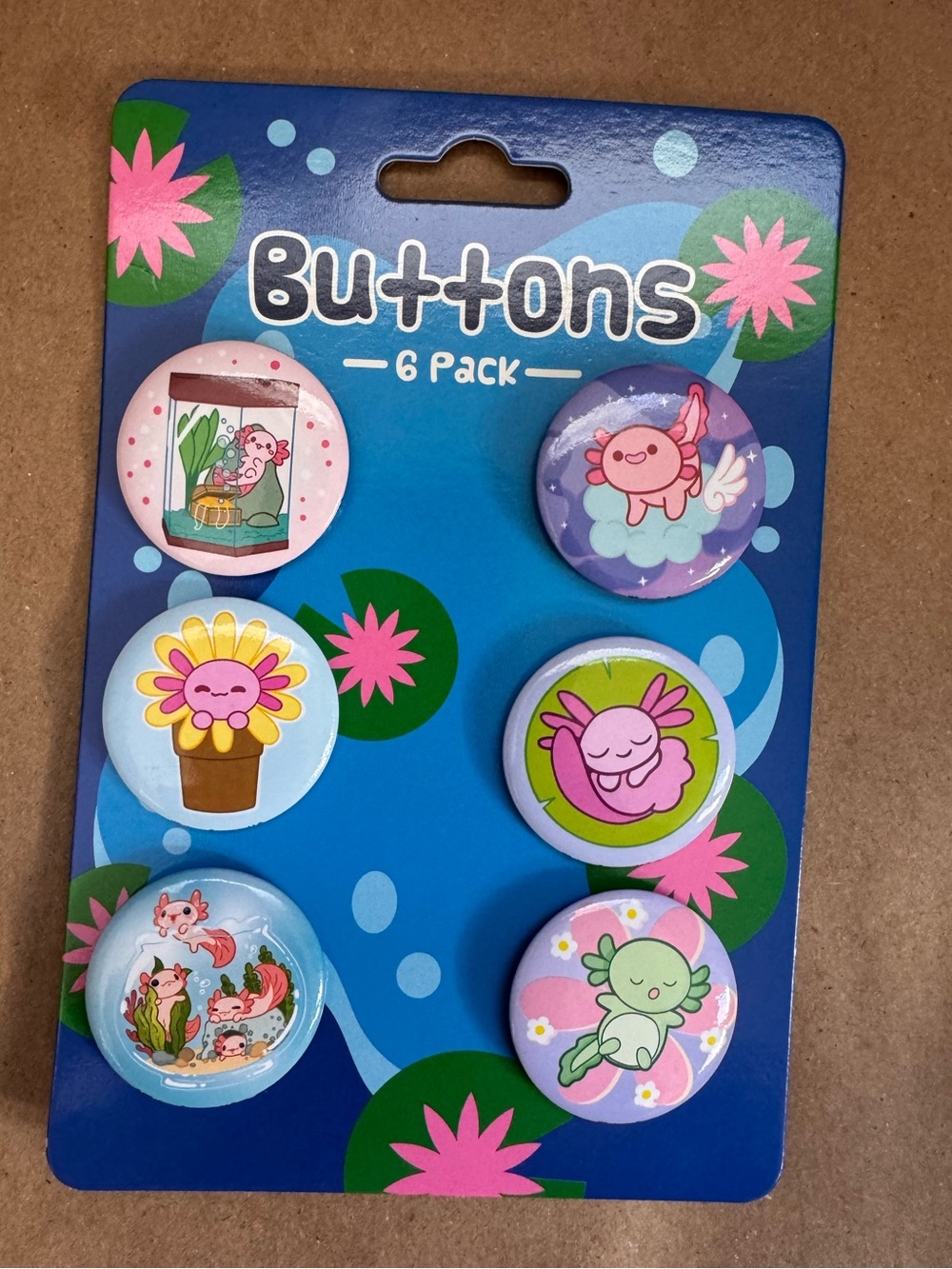 NWT Hot Topic Axolotl 6-pack of 1.25" Button Pins by Whatever! Company